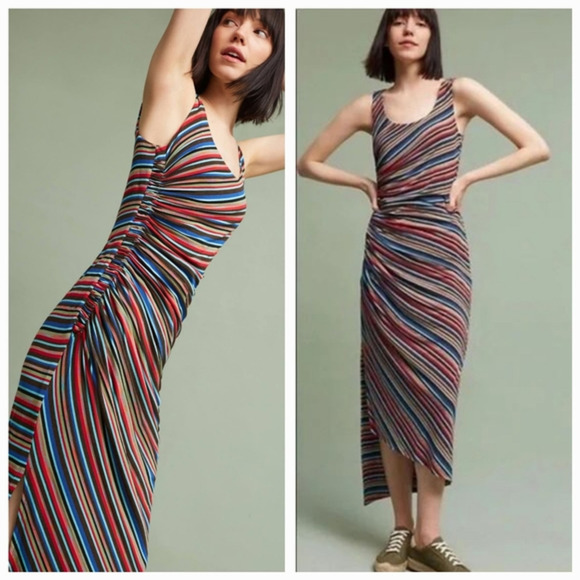 BAILEY 44 Rainbow Striped Luca Sleeveless Ruched Shirred Midi Maxi Dress - Picture 1 of 3